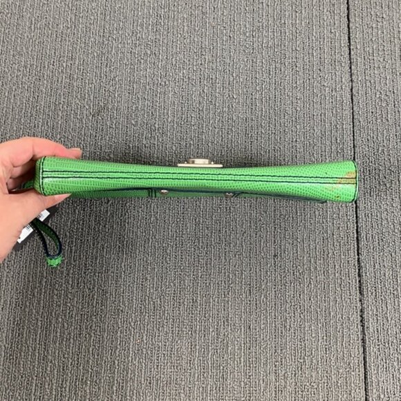 Banana Republic Clutch Wristlet Wallet Purse Green Leather Simulated Lizardskin - Picture 7 of 14